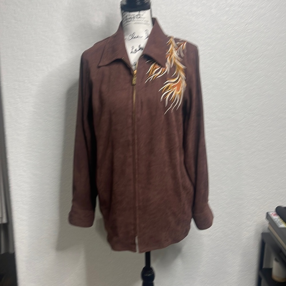 Bob Mackie EUC Size Small, Brown Jacket with Embroidered Rooster.